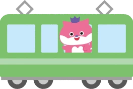 電車に乗っているペルルのイラスト